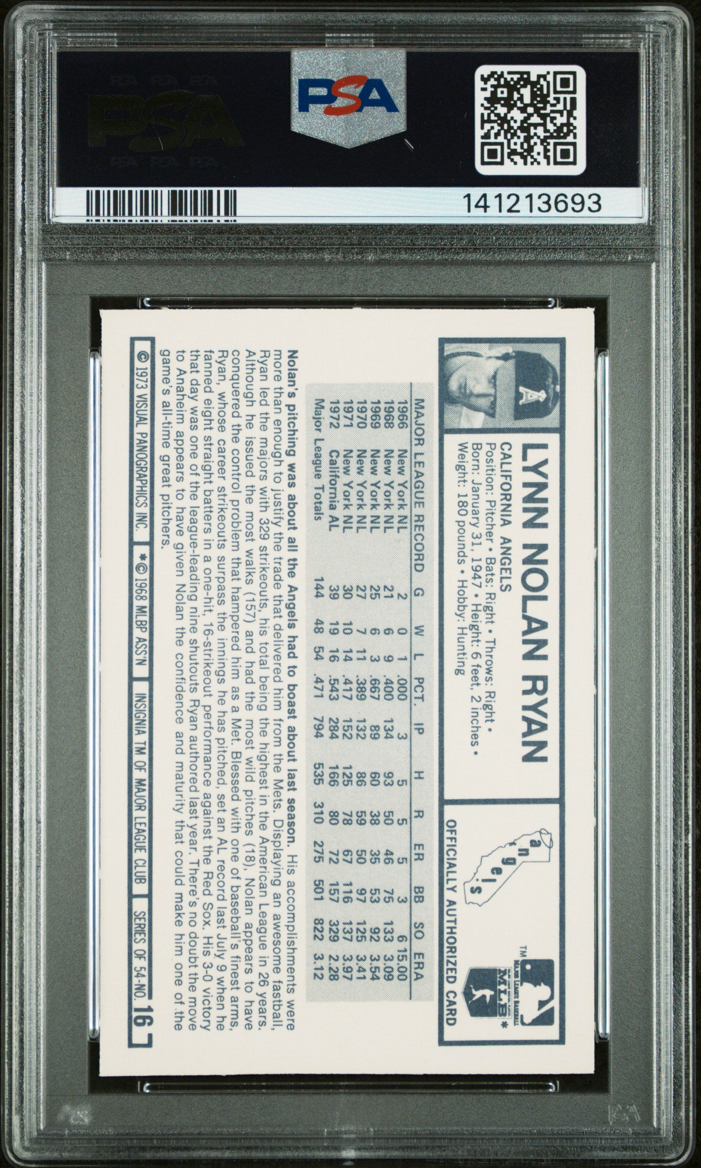 1973 Kellogg's Nolan Ryan #16 PSA 9