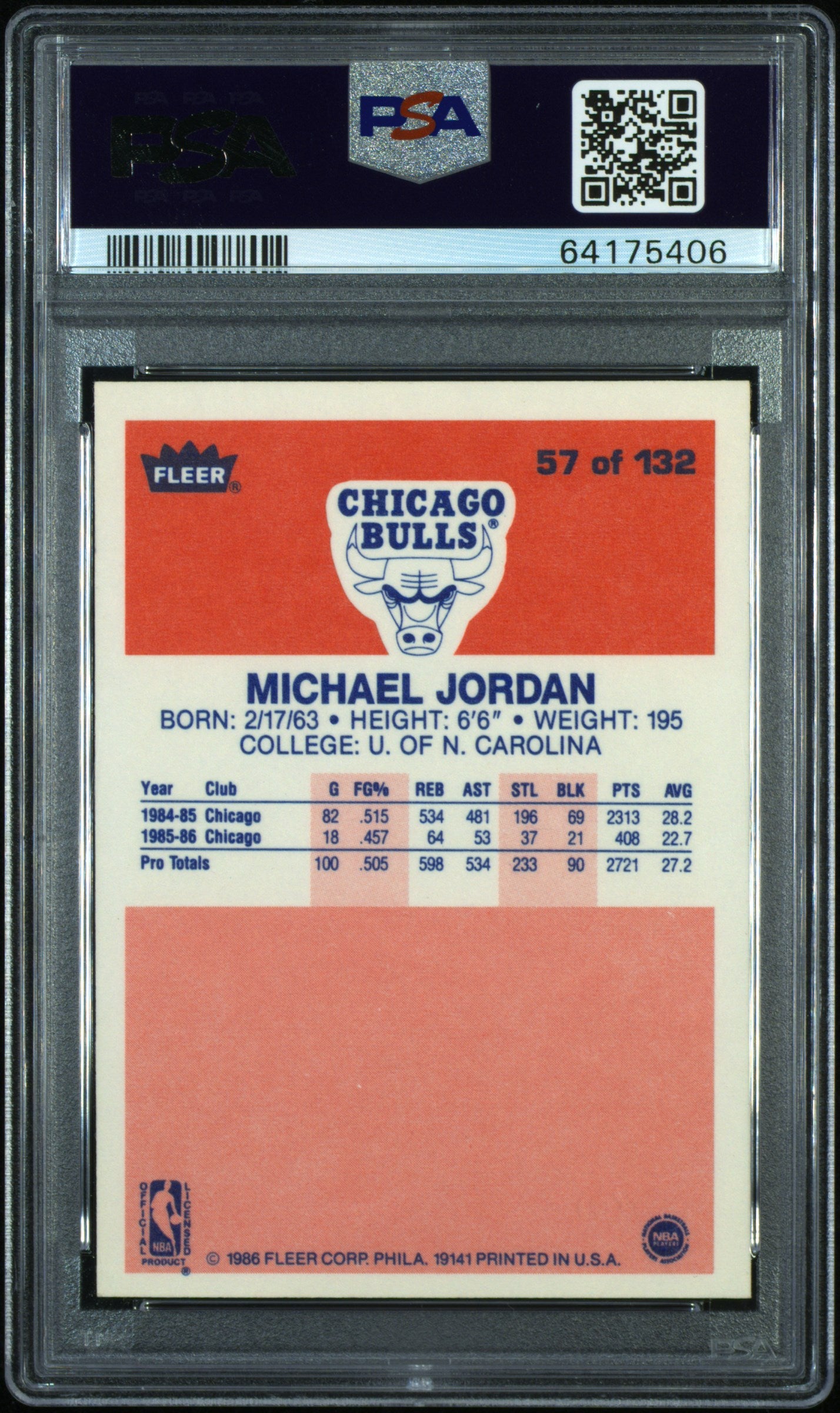 1986 Fleer Michael Jordan #57 PSA 8.5