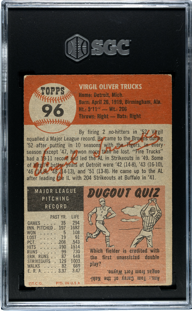 1953 Topps Virgil Trucks #96 SGC 4