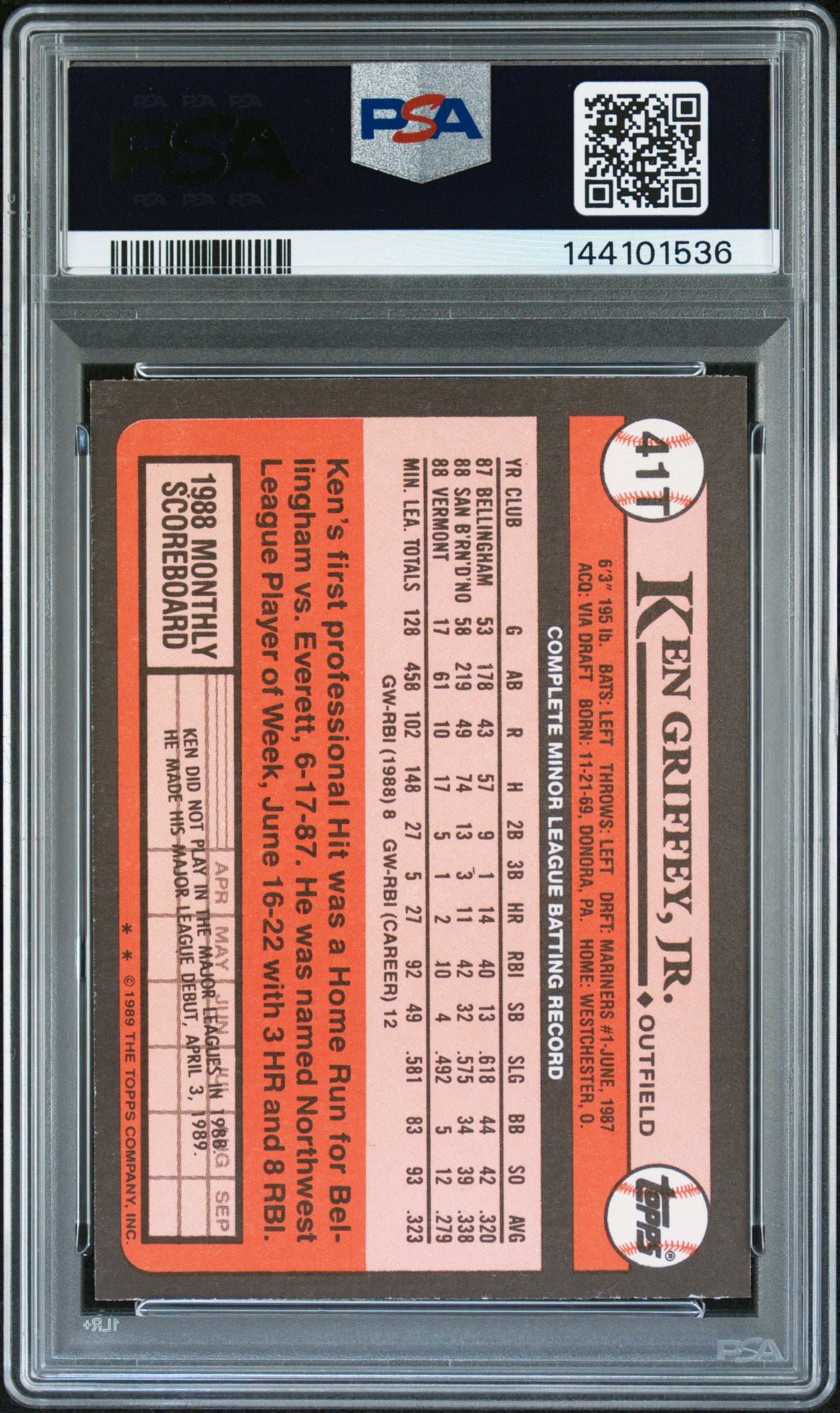 1989 Topps Traded Ken Griffey JR. #41T PSA 10