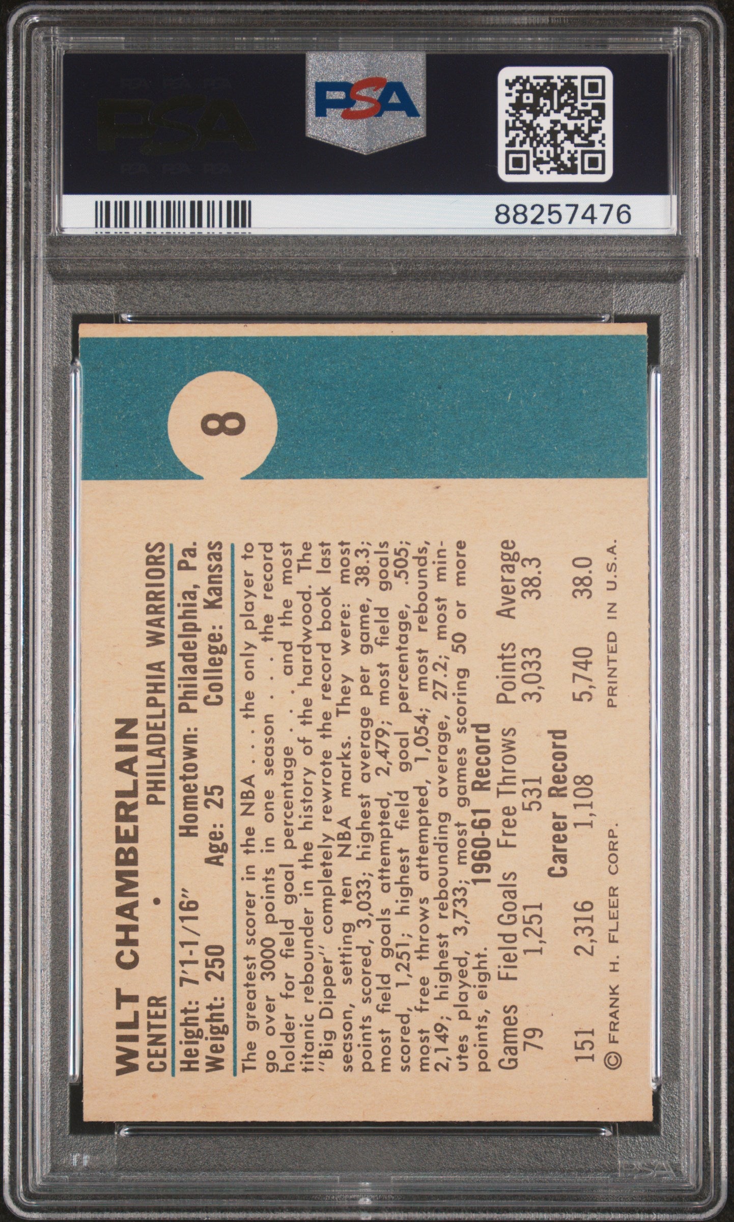 1961 Fleer Wilt Chamberlain #8 PSA 6