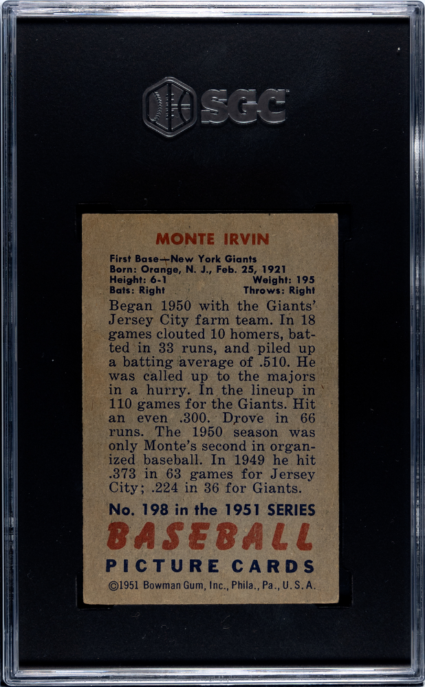 1951 Bowman Monte Irvin #198 SGC 4