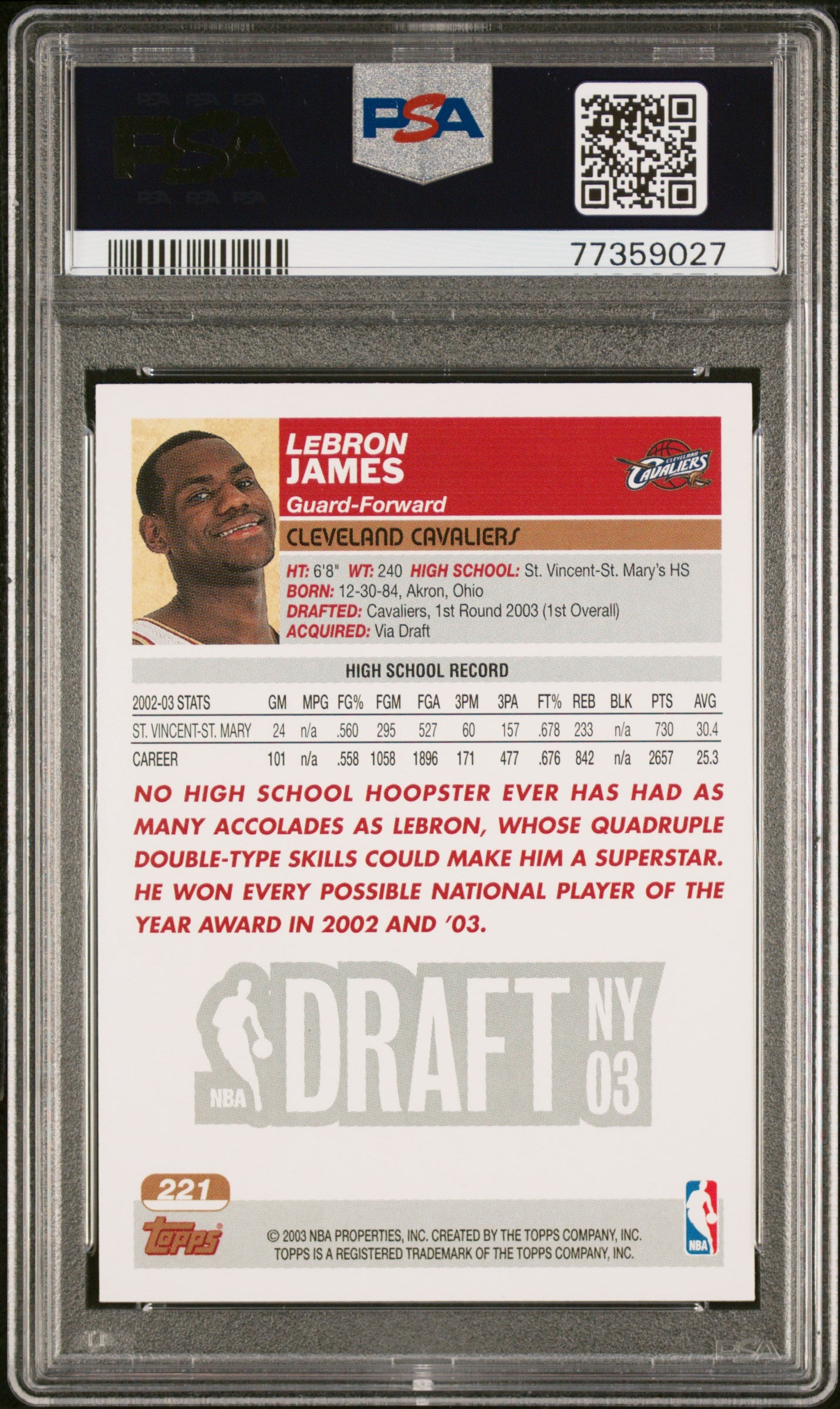 2003 Topps LeBron James #221 PSA 10