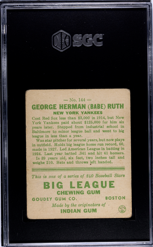 1933 Goudey Babe Ruth #144 SGC 1.5