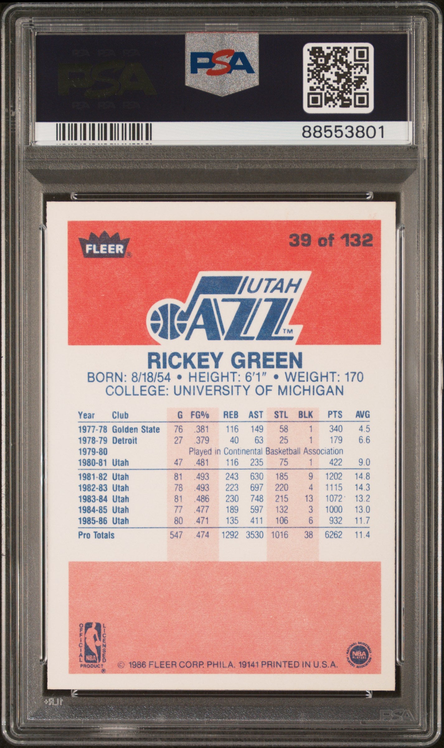 1986 Fleer Rickey Green #39 PSA 9