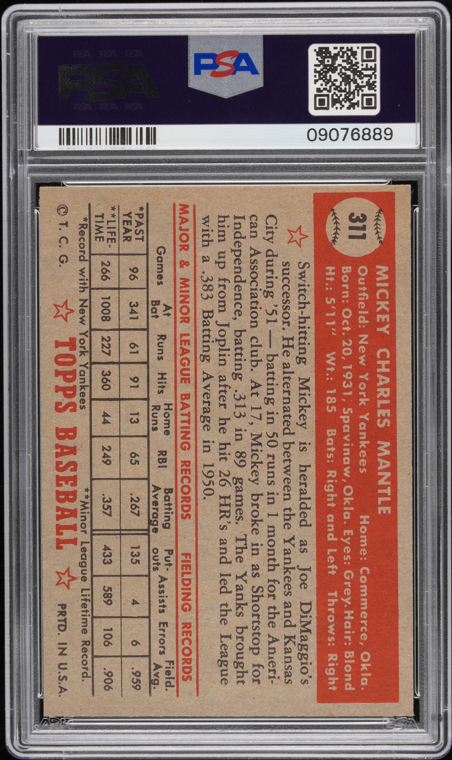 1952 Topps Mickey Mantle #311 PSA 8