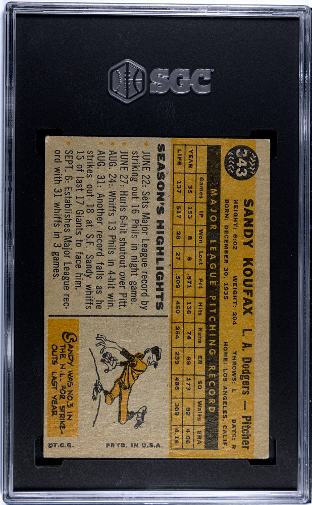 1960 Topps Sandy Koufax #343 SGC 4
