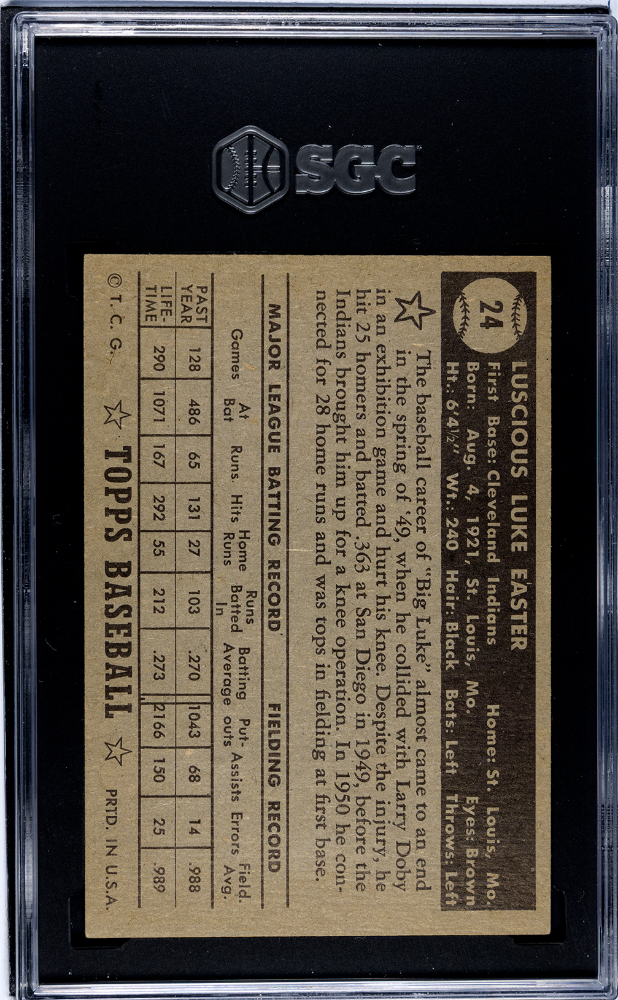 1952 Topps Luke Easter #24 Black Back SGC 6