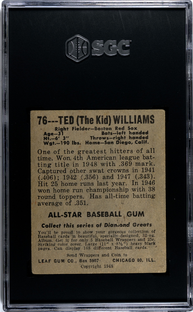 1948 Leaf Gum Co. Ted Williams #76 SGC 3.5