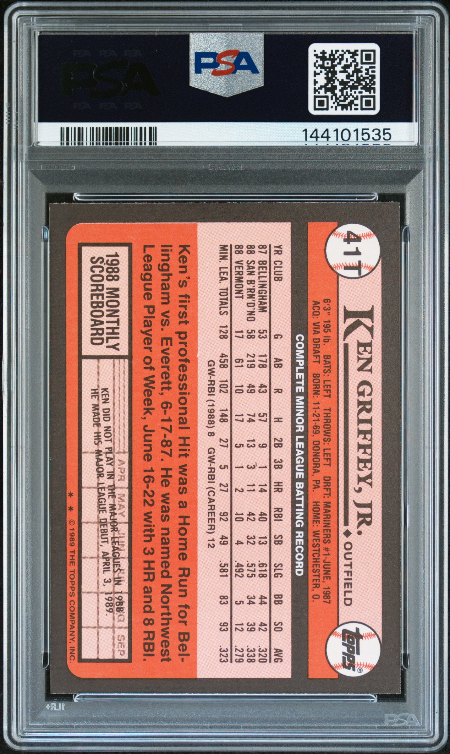 1989 Topps Traded Ken Griffey JR. #41T PSA 10