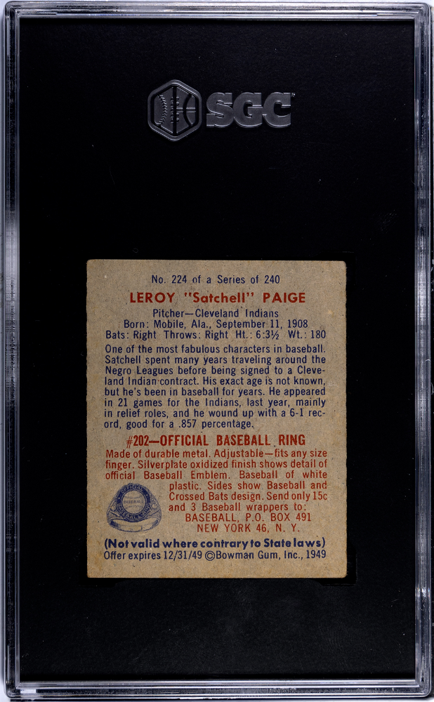 1949 Bowman Satchell Paige #224 SGC 4