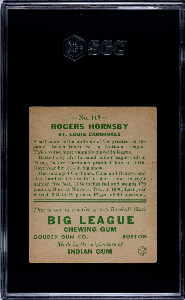 1933 Goudey Rogers Hornsby #119 SGC 5