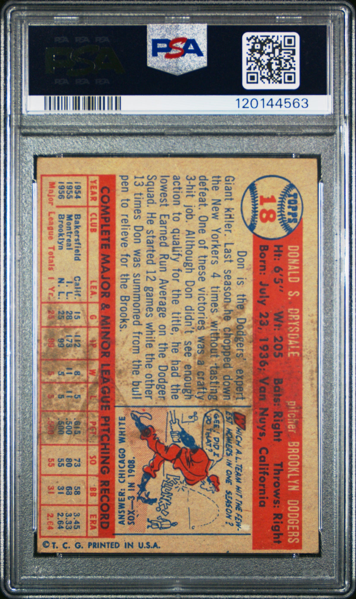 1957 Topps Don Drysdale #18 PSA 3