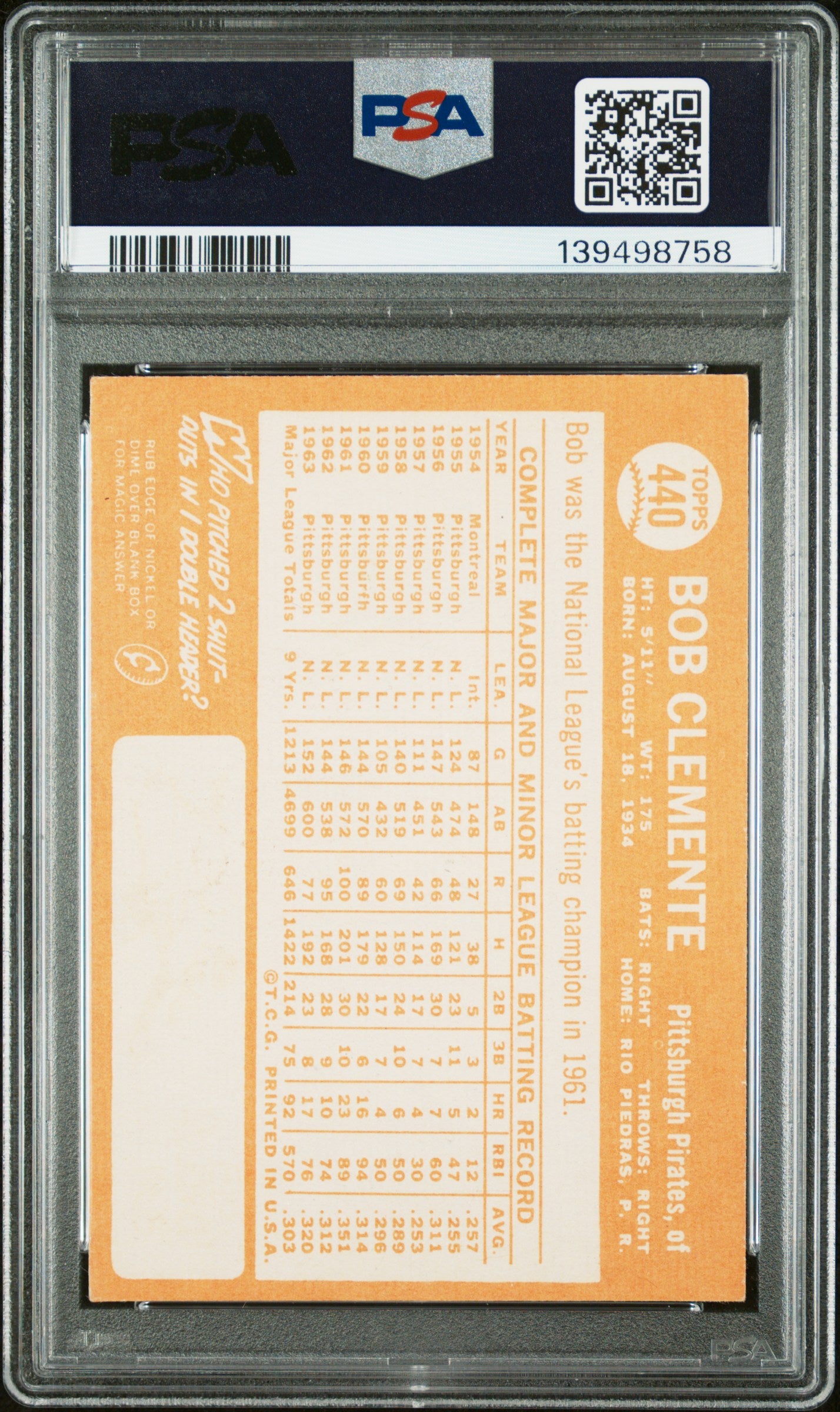 1964 Topps Bob Clemente #440 PSA 5