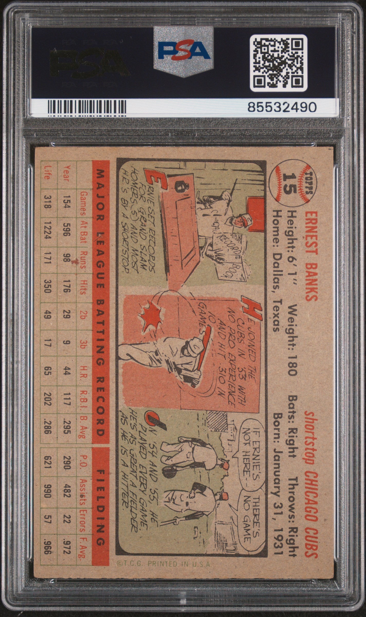 1956 Topps Ernie Banks #15 Gray Back PSA 6.5