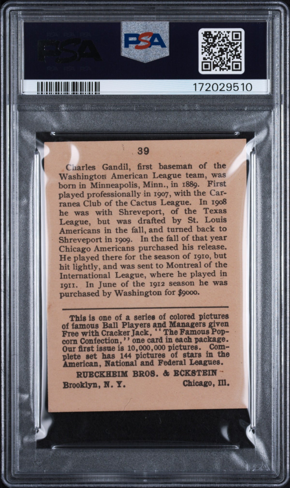 1914 Cracker Jack Chick Gandil #39 PSA 5