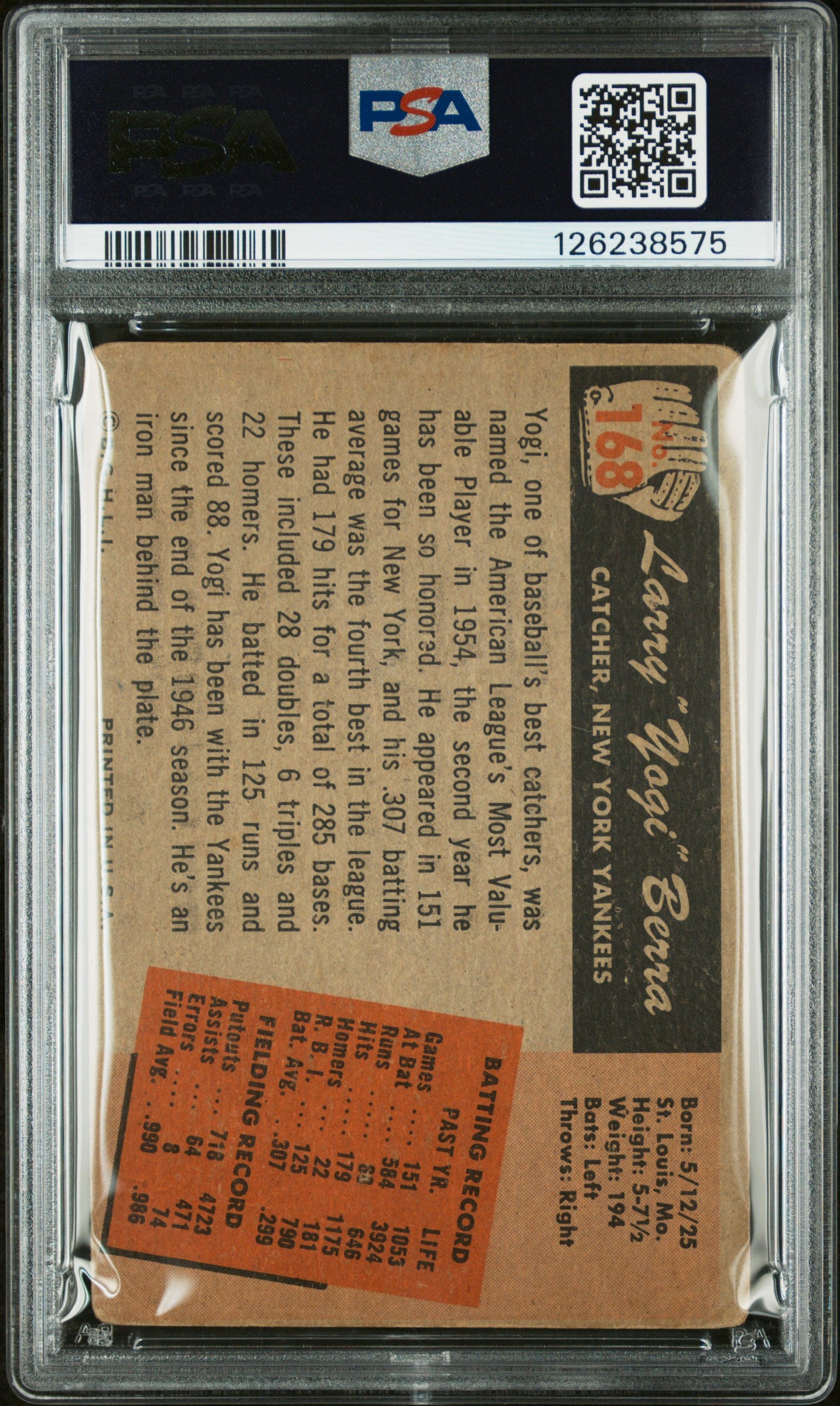 1955 Bowman Yogi Berra #168 PSA A Auto 10