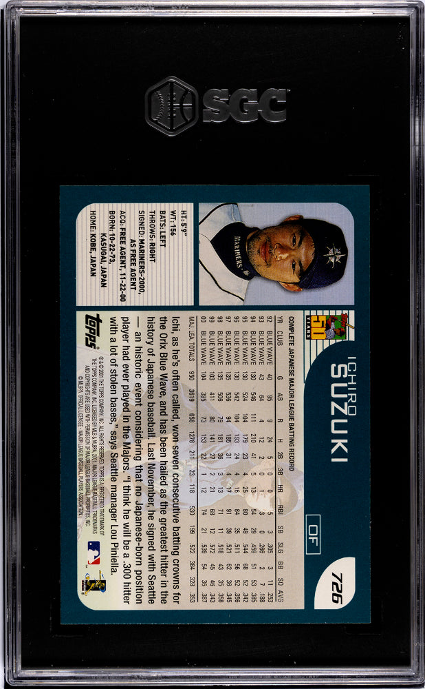 2001 Topps Ichiro Suzuki #726 SGC 9.5
