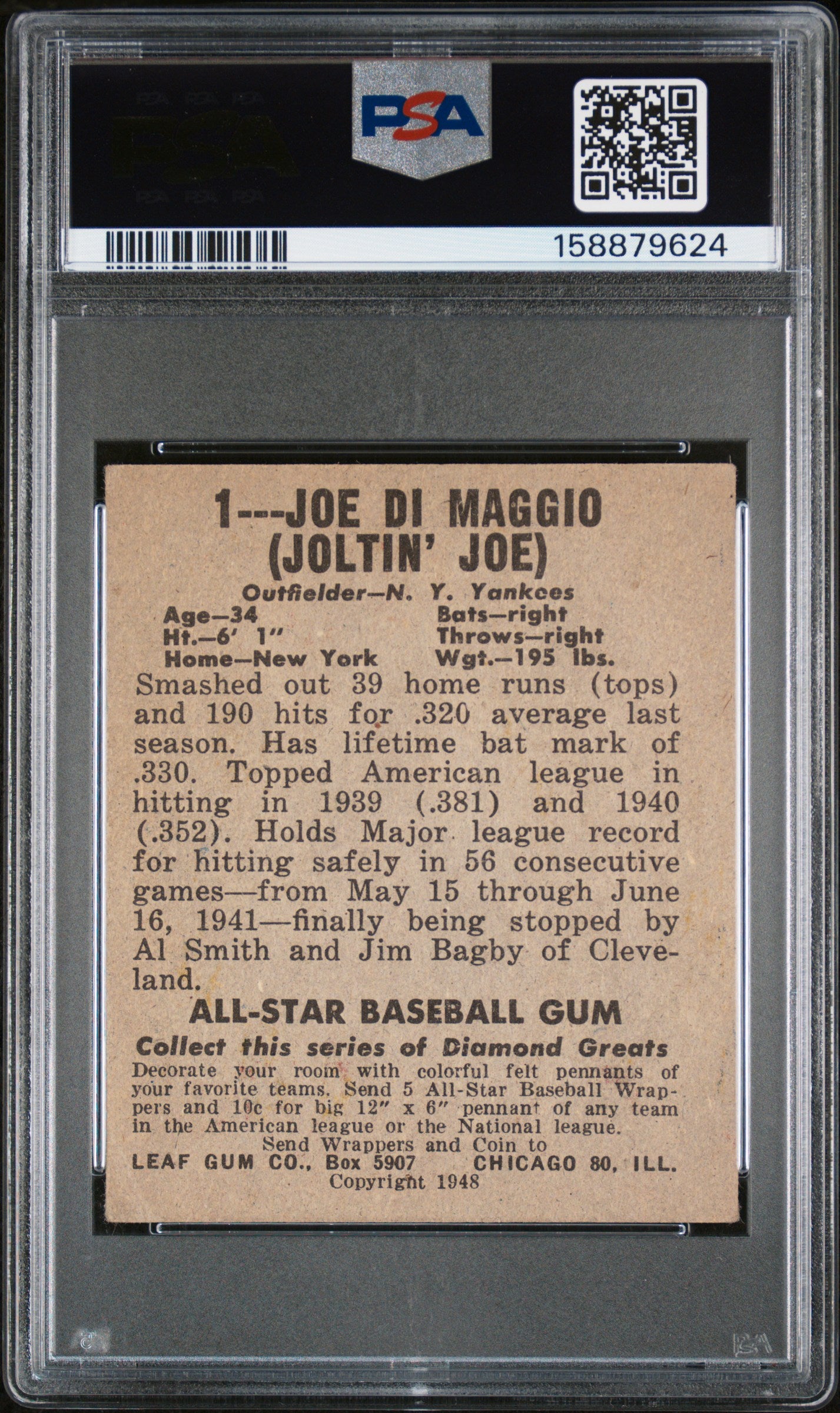 1948 Leaf Joe DI Maggio #1 PSA 3.5