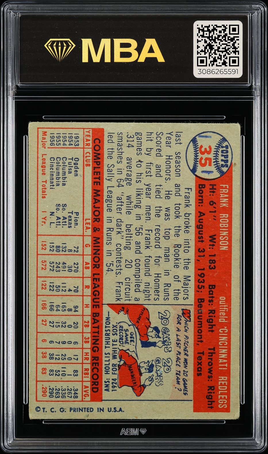 1957 Topps Frank Robinson #35 MBA 3 RC