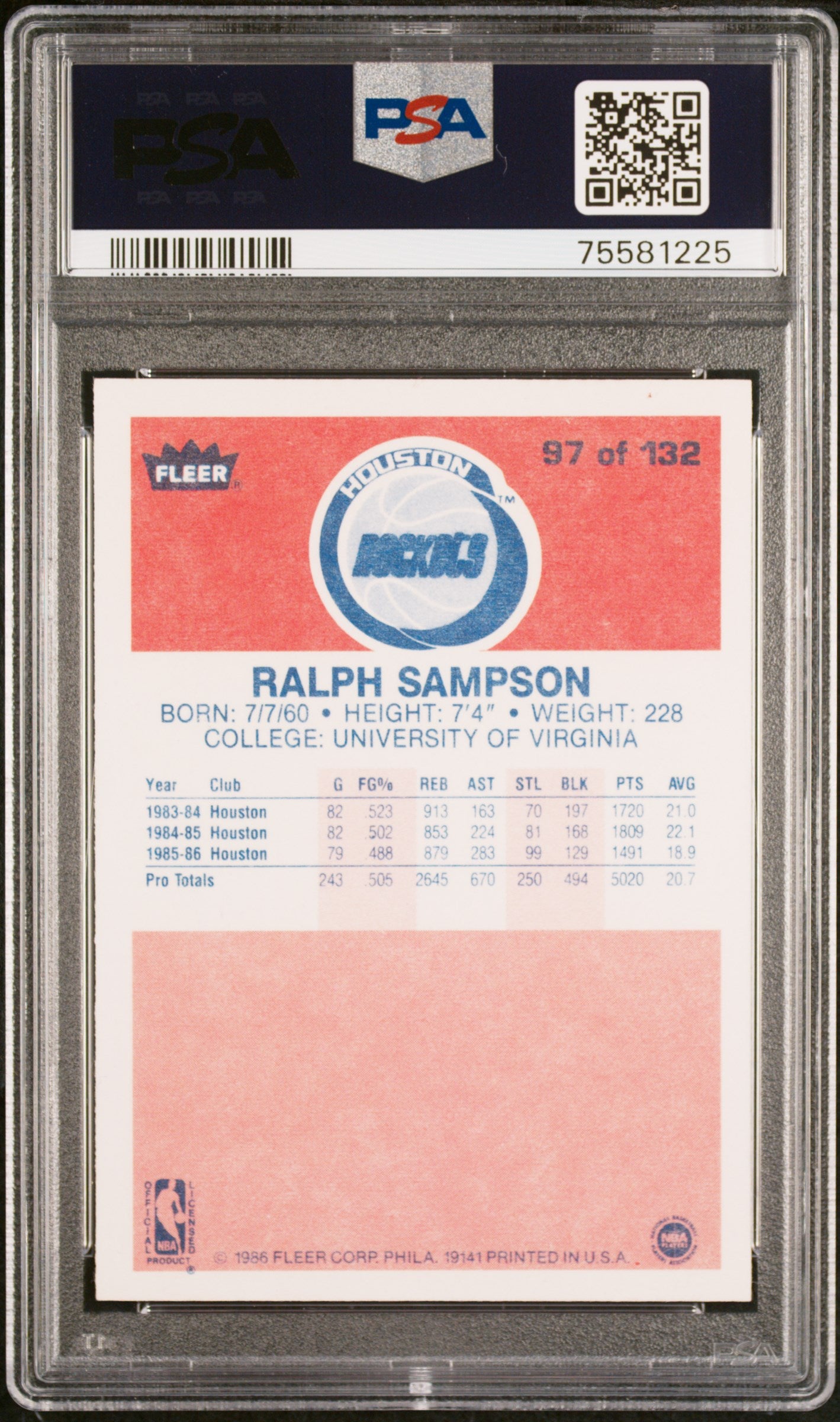 1986 Fleer Ralph Sampson #97 PSA 8
