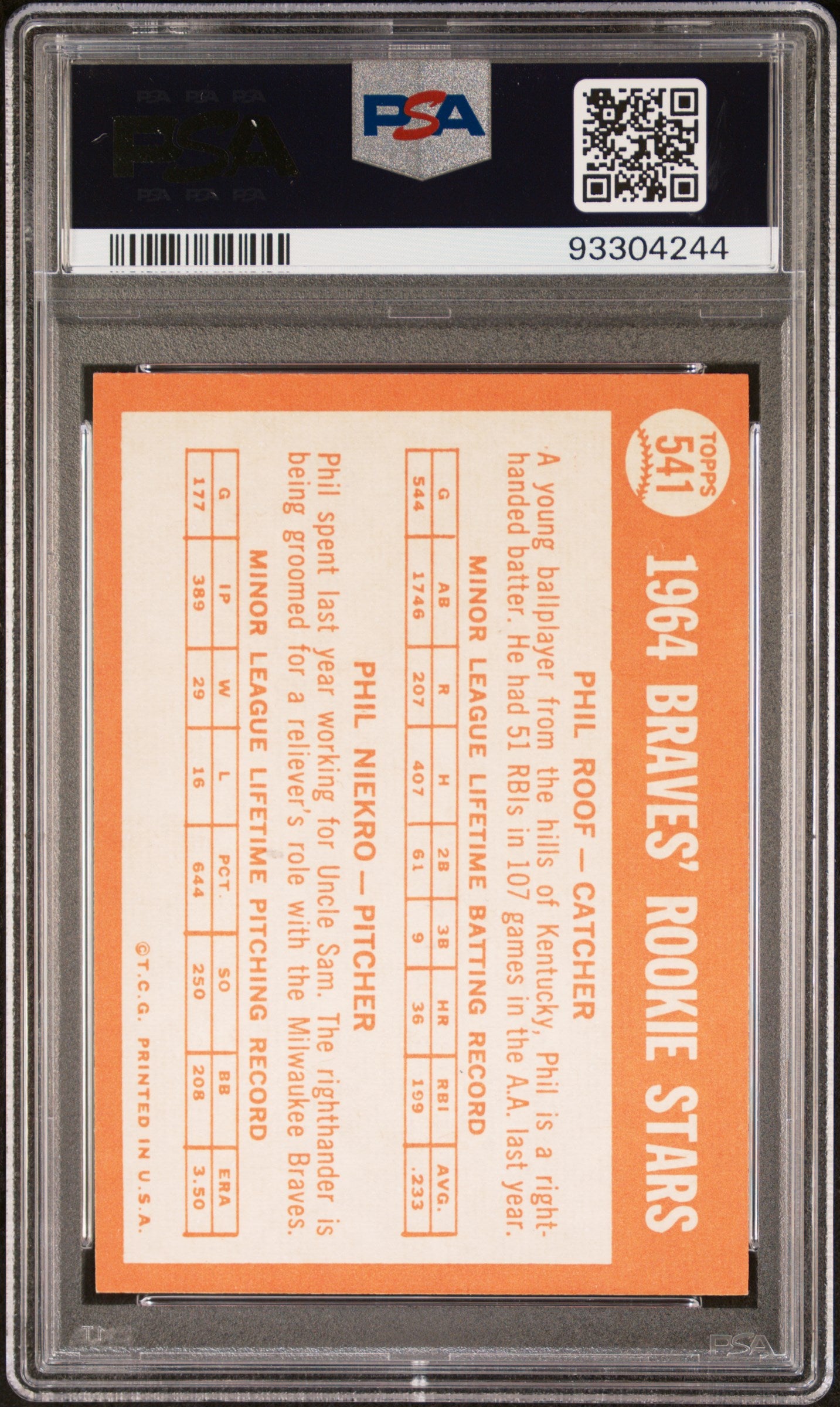 1964 Topps Braves Rookies #541 P. Roof P. Niekro PSA 7