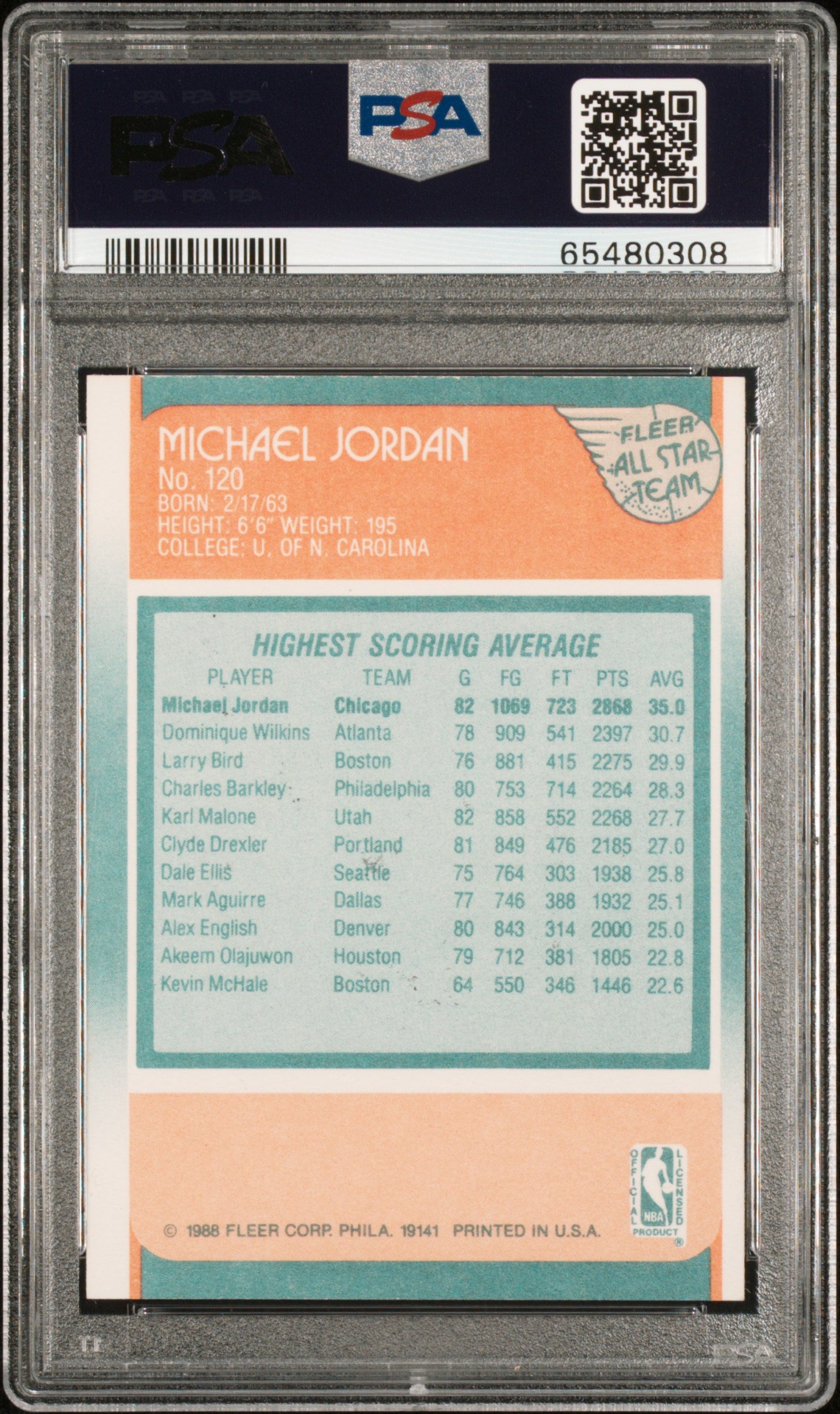 1988 Fleer Michael Jordan #120 All Star PSA A Auto Authentic