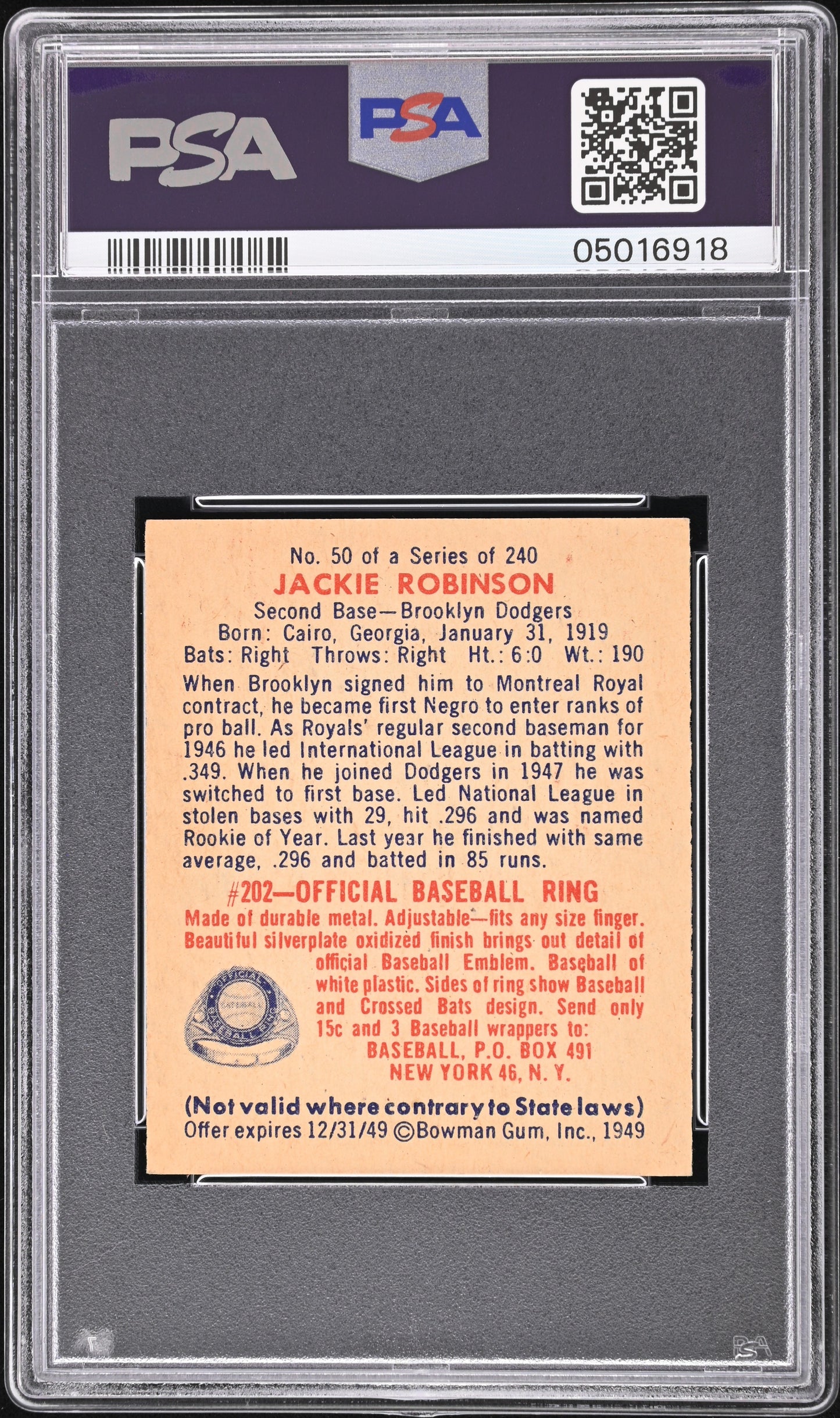 1949 Bowman Jackie Robinson #50 PSA 8