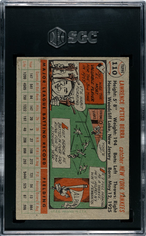 1956 Topps Yogi Berra #110 Gray Back SGC 4