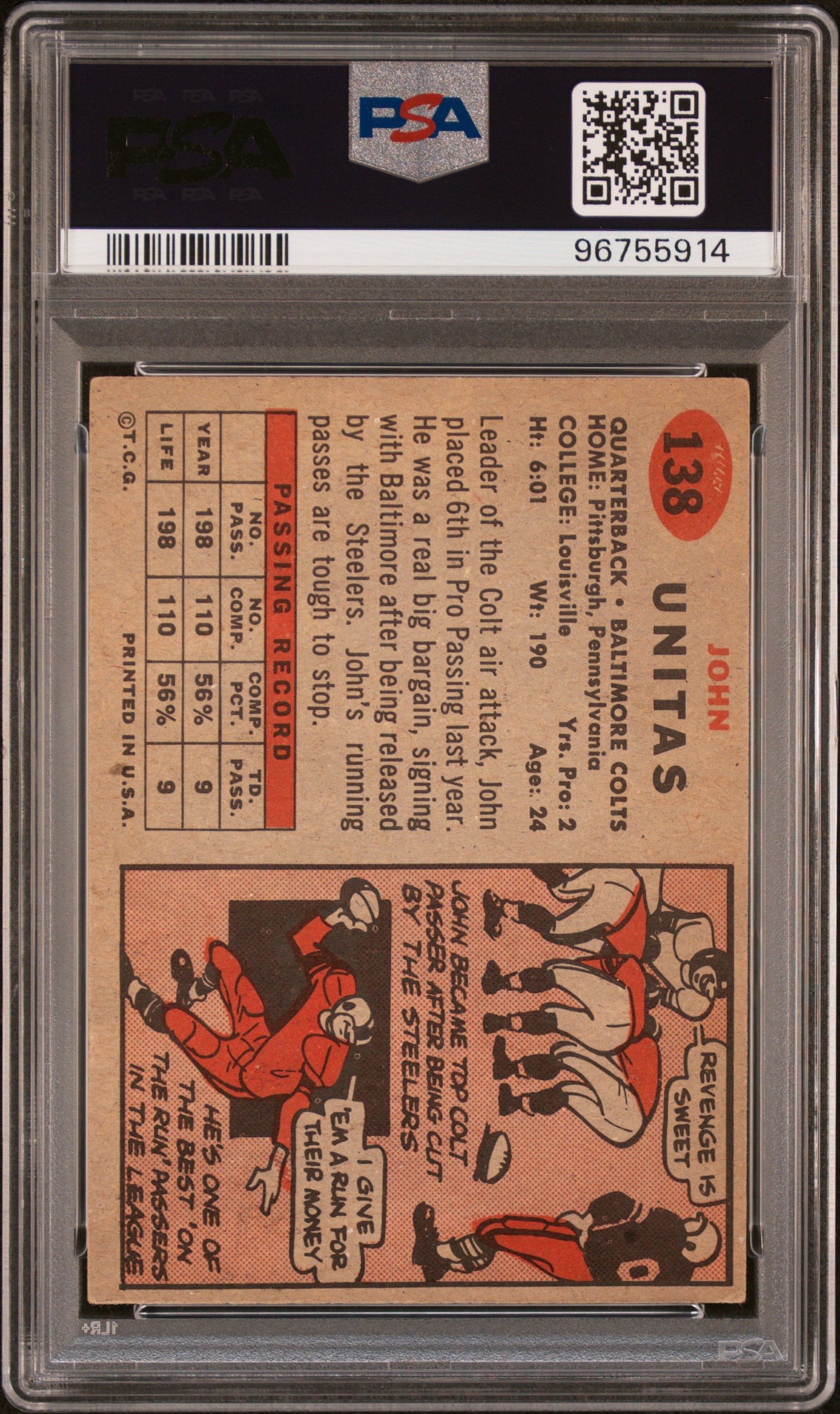 1957 Topps John Unitas #138 PSA 4