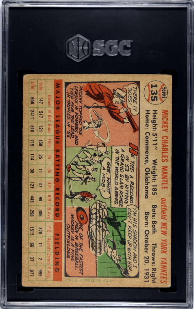 1956 Topps Mickey Mantle #135 White Back SGC 2