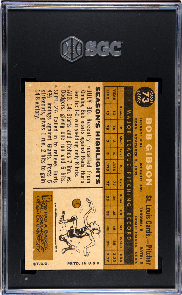 1960 Topps Bob Gibson #73 SGC 8
