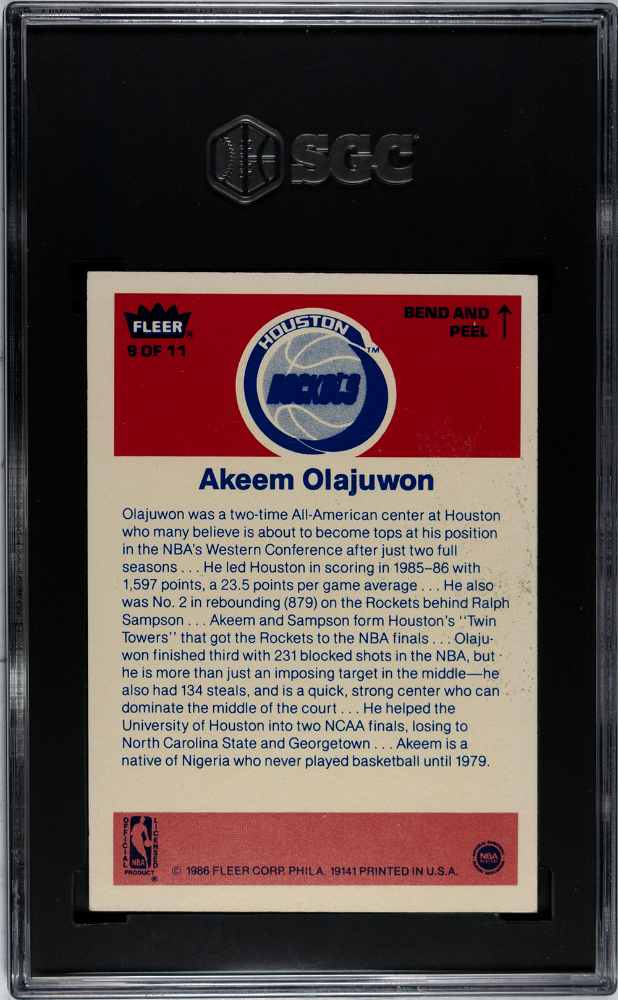 1986 Fleer Sticker Akeem Olajuwon #9 SGC 6