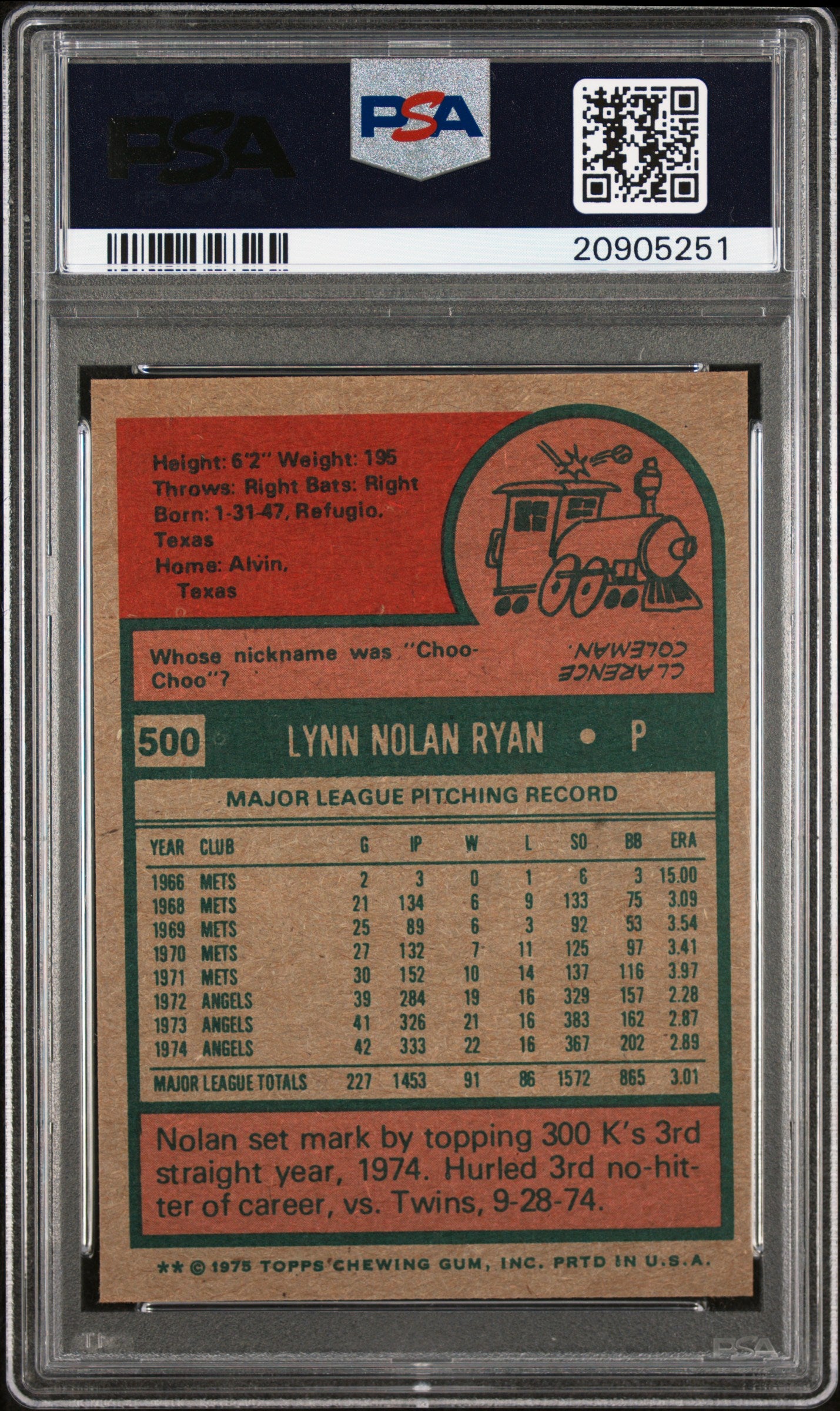 1975 Topps Nolan Ryan #500 PSA 8.5