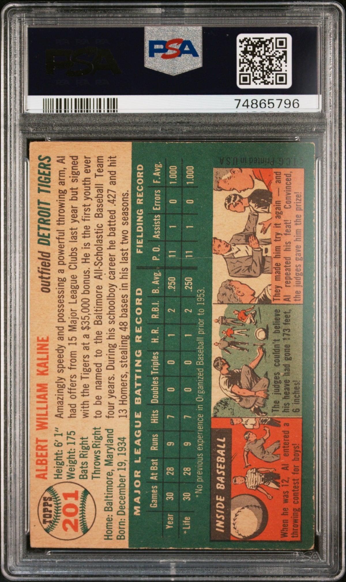 1954 Topps Al Kaline #201 PSA 4.5