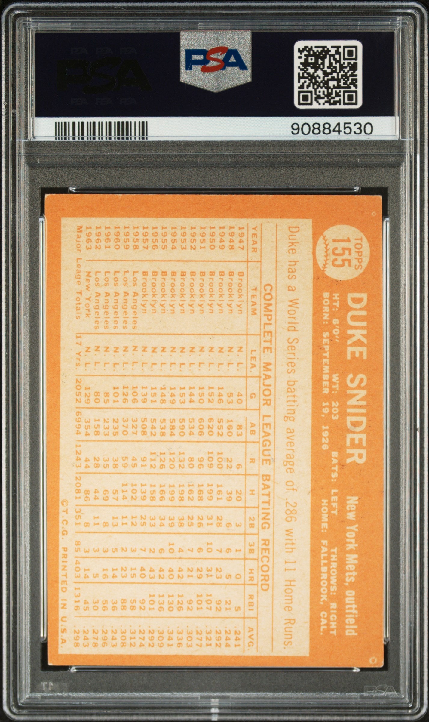 1964 Topps Duke Snider #155 PSA 5 Auto 10