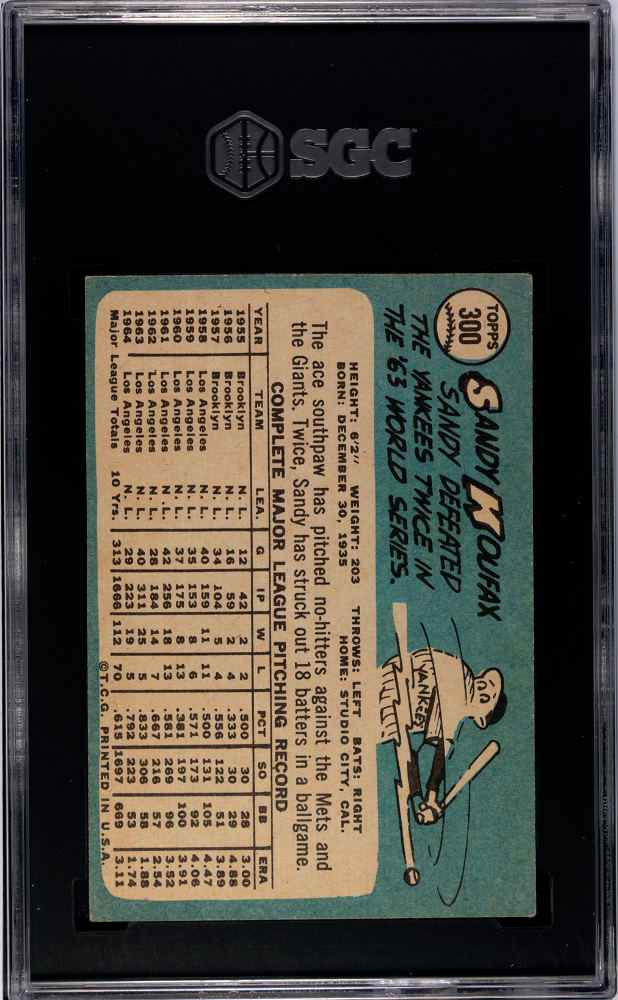 1965 Topps Sandy Koufax #300 SGC 4