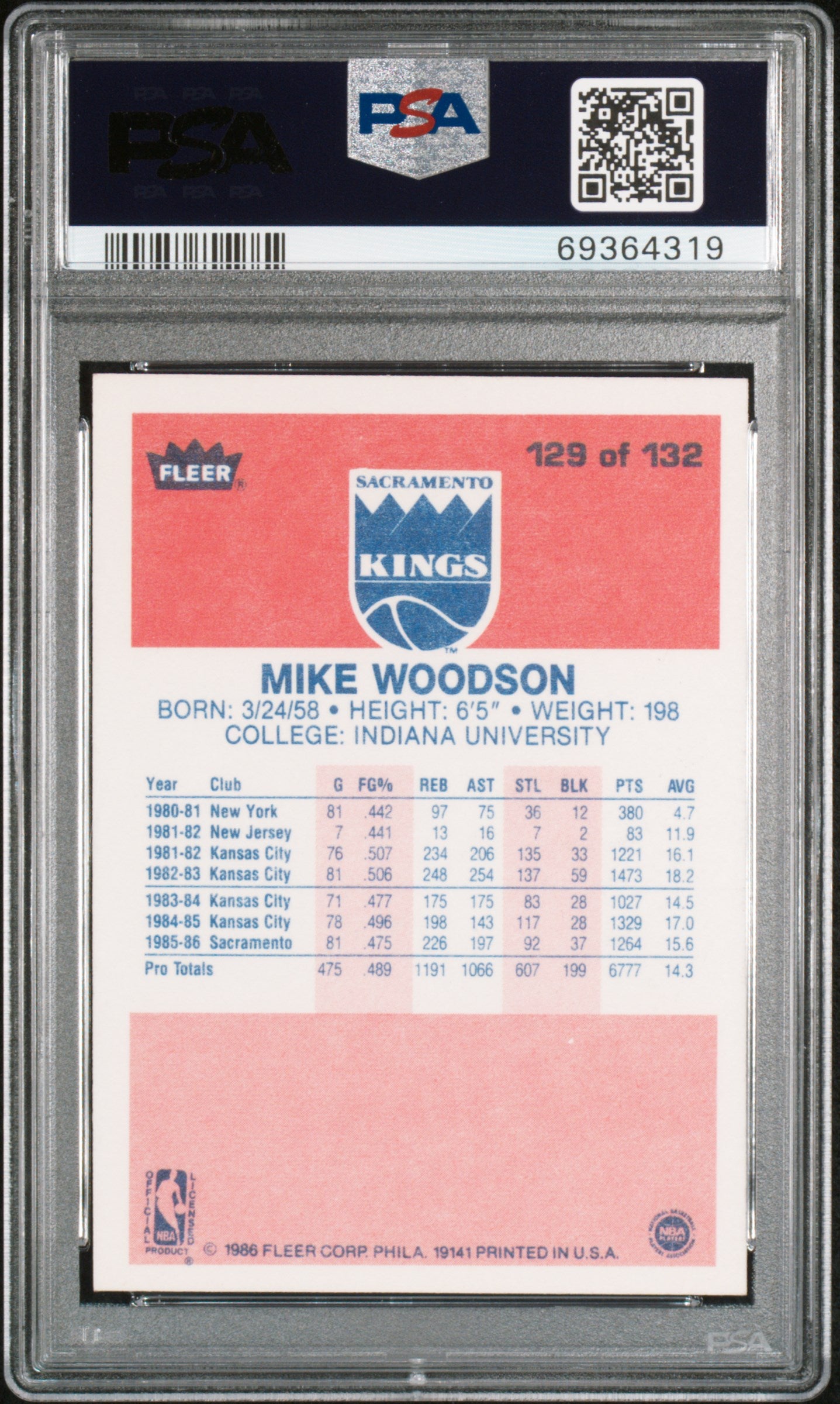 1986 Fleer Mike Woodson #129 PSA 9