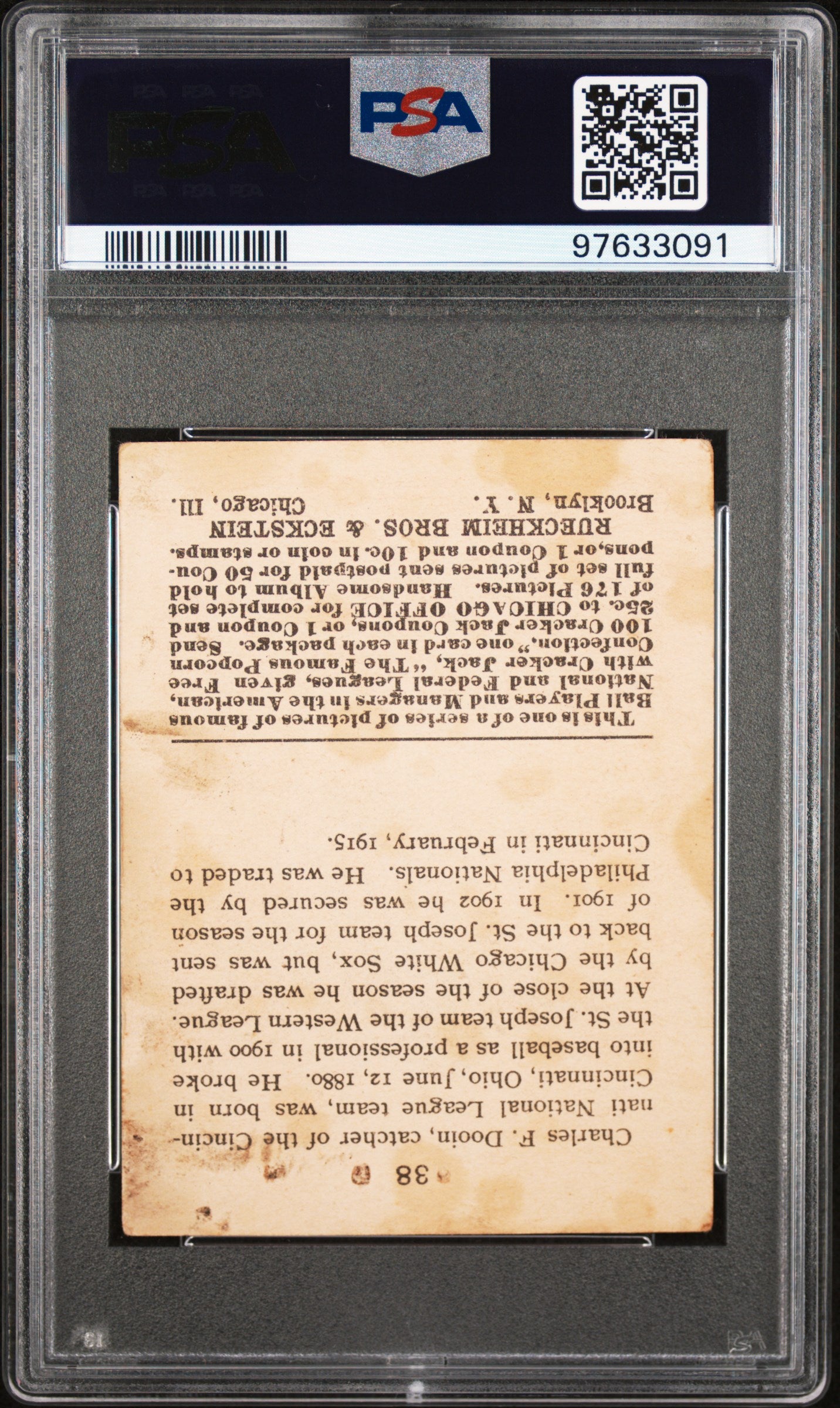 1915 Cracker Jack Red Dooin #38 PSA 2