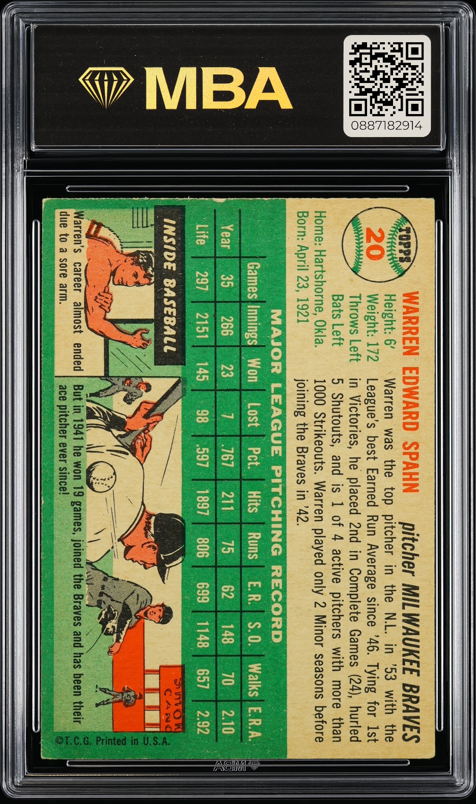 1954 Topps Warren Spahn #20 MBA 4