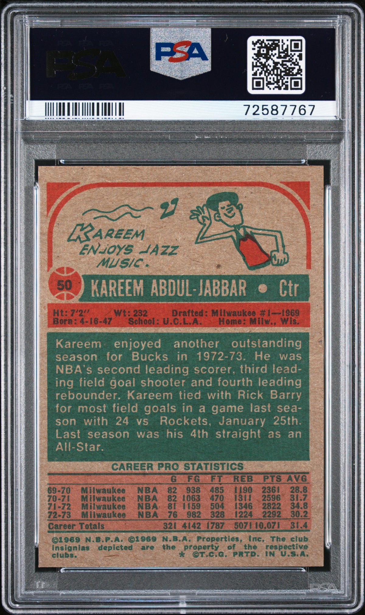 1973 Topps Kareem Abdul-Jabbar #50 PSA 8