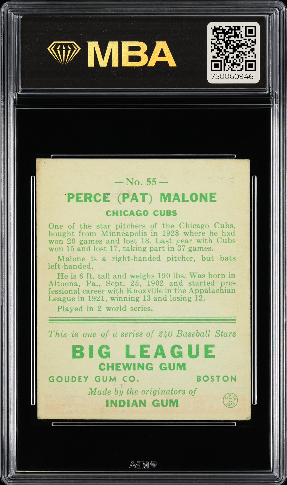 1933 Goudey Perce (Pat) Malone #55 MBA 4