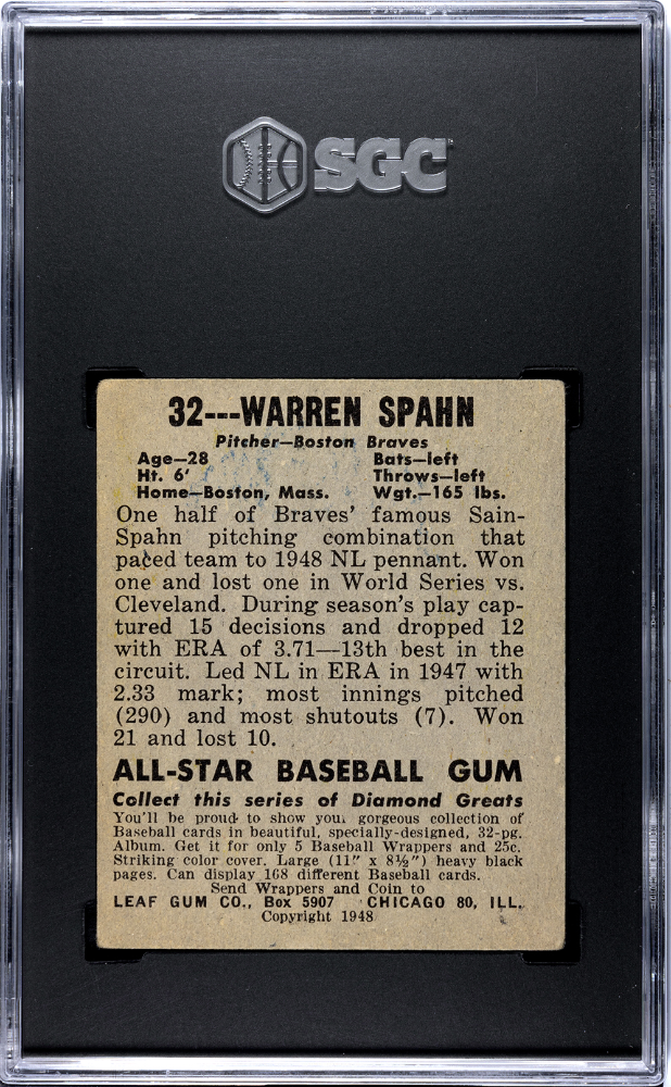 1948 Leaf Gum Co. Warren Spahn #32 SGC 4.5
