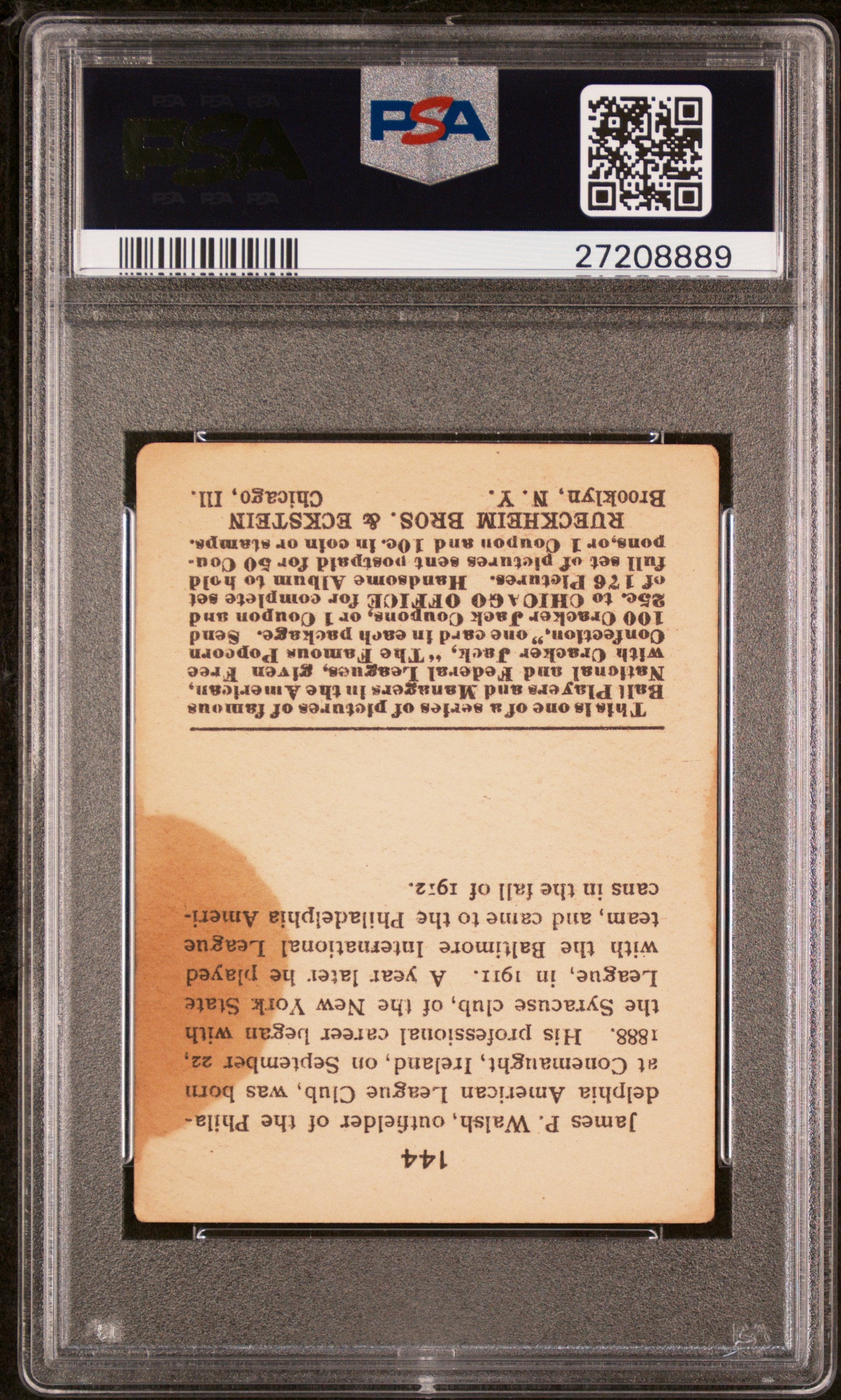 1915 Cracker Jack Jimmy Walsh #144 PSA 3
