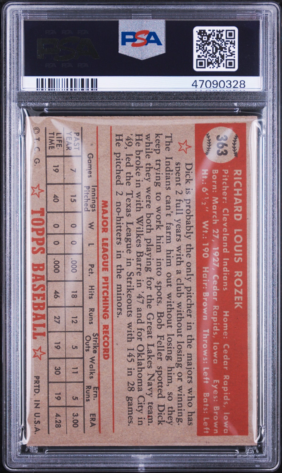 1952 Topps Dick Rozek #363 PSA 8