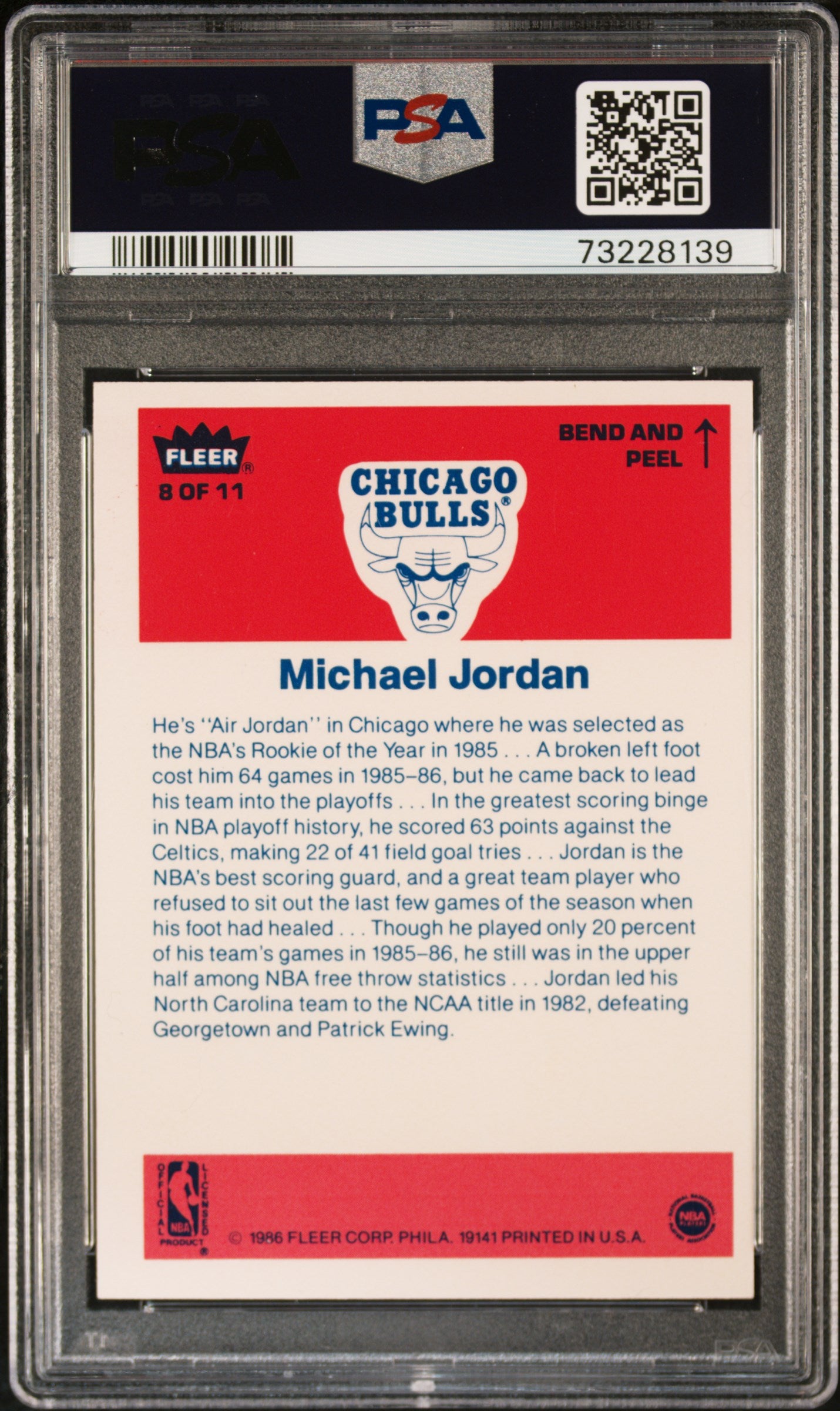 1986 Fleer Sticker Michael Jordan #8 PSA 8