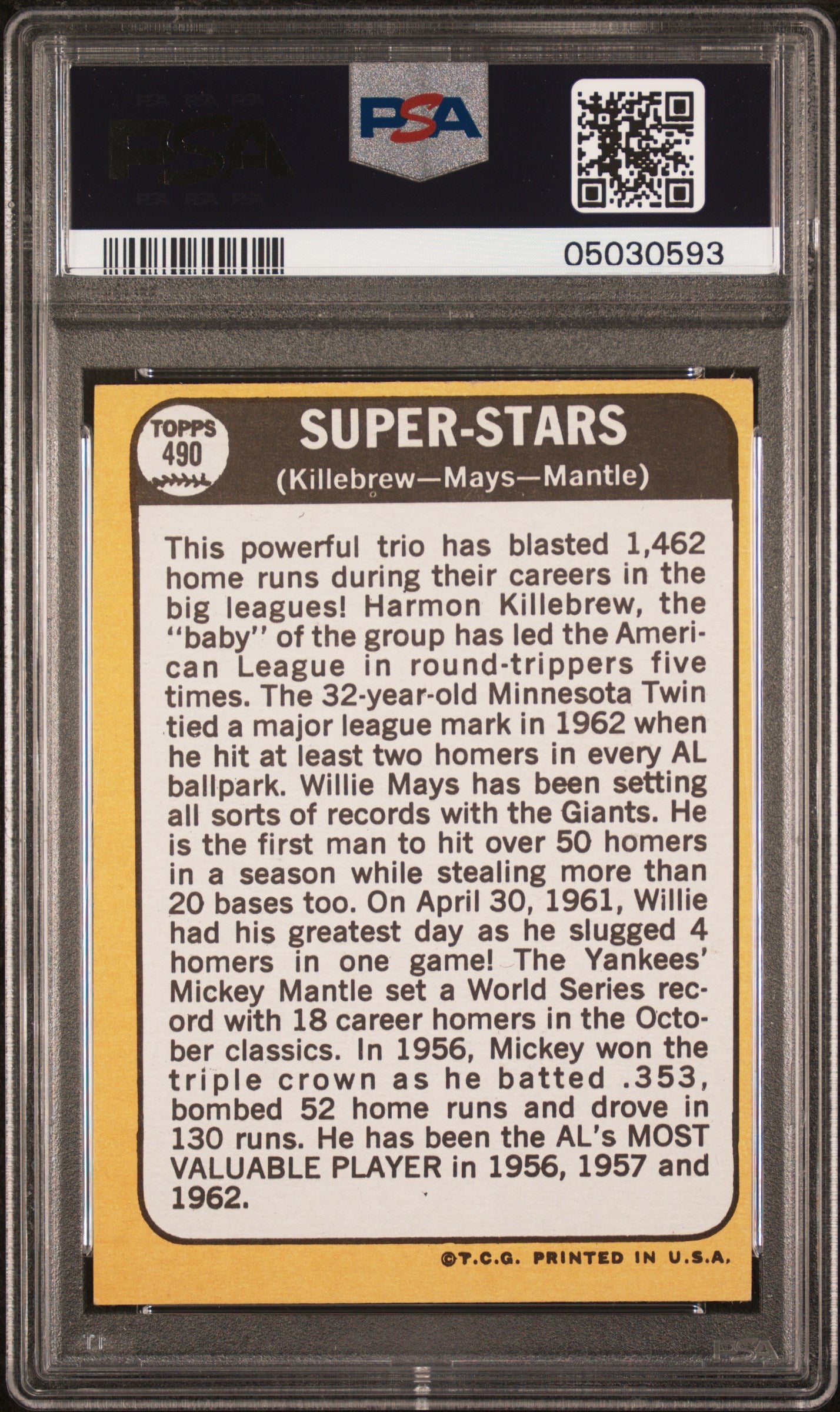 1968 Topps Super Stars #490 Killebrew Mays Mantle PSA 8
