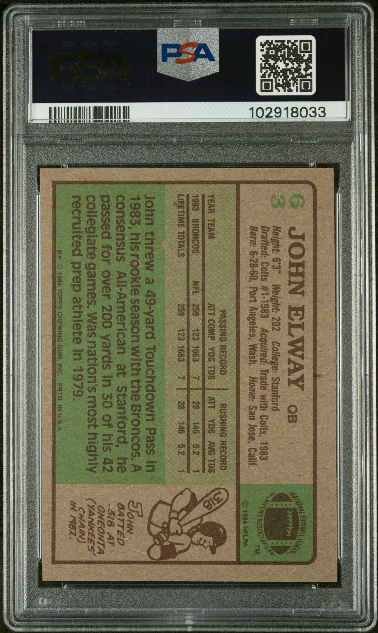 1984 Topps John Elway #63 PSA 8