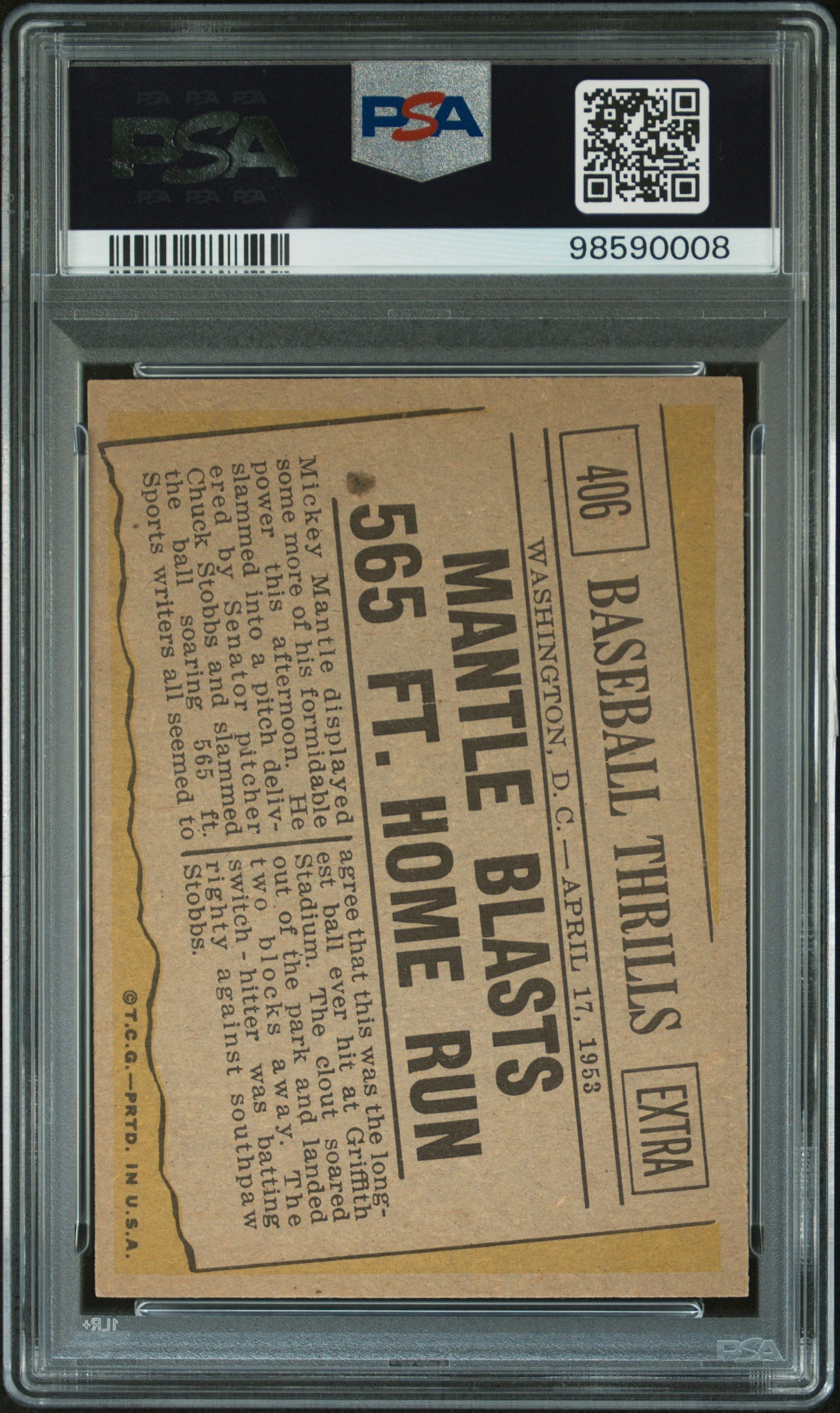 1961 Topps Mantle Blasts #406 565 FT. Home Run PSA 5