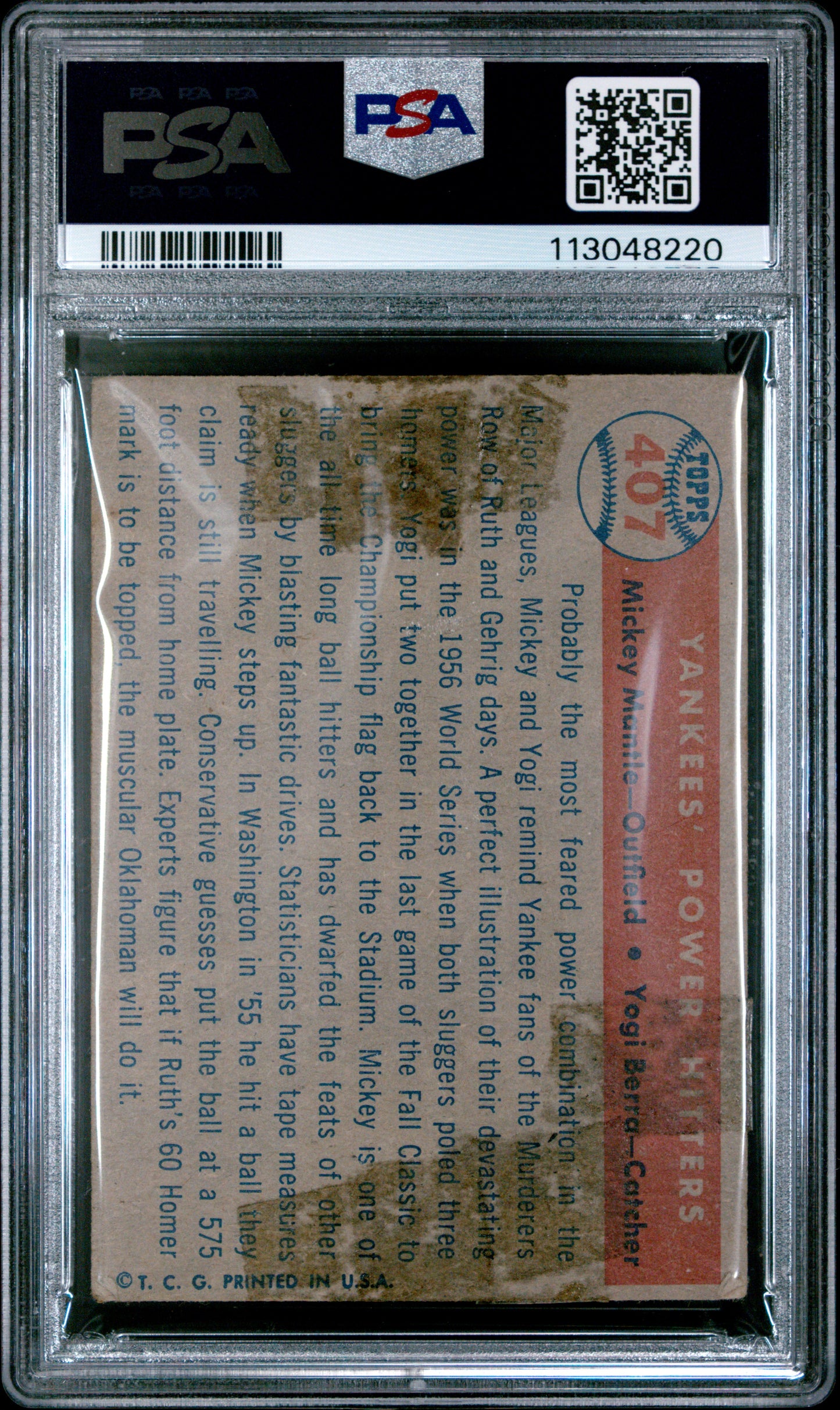 1957 Topps Berra Mantle #407 Yankees' Power Hitters PSA 1